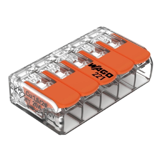 Conector Wago 5 entradas 0,8 a 4mm (C/ 5 pcs) -221415