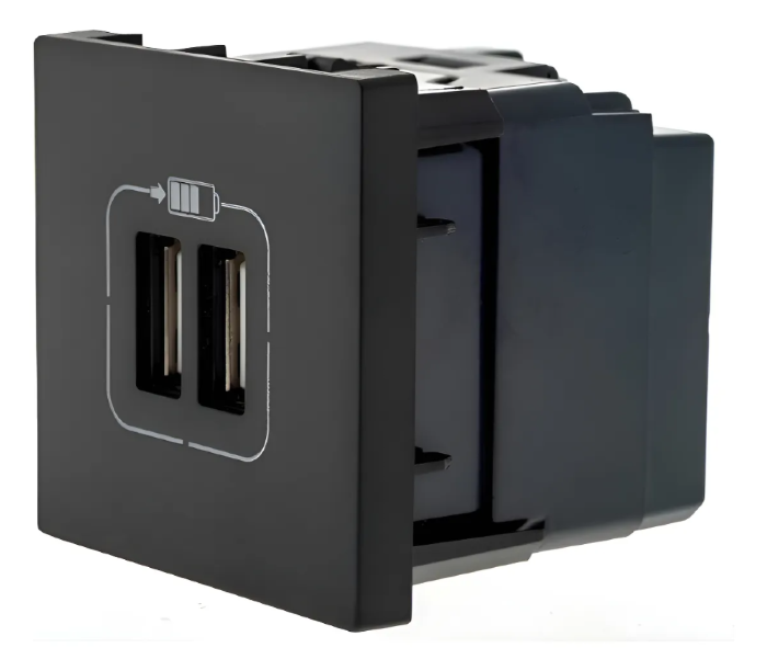 Módulo Tomada com 2 USB Pial Plus+ 2400mA 2 módulos Preto- 615089PT