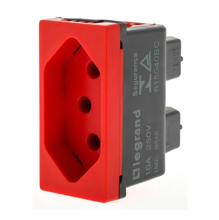 Módulo Tomada Pial Plus+ 2Polos+Terra Borne parafuso 10A Vermelho - 615083VM