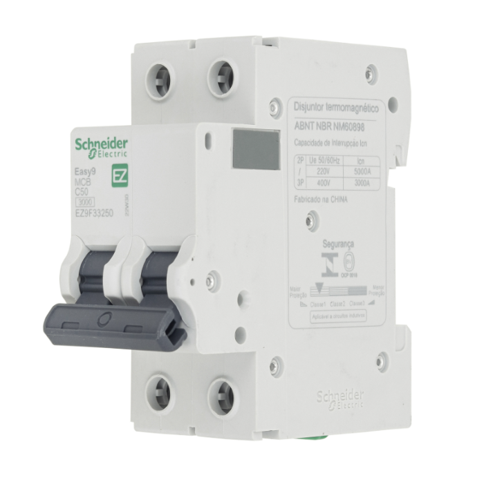 Disjuntor Din Schneider Bipolar Easy9 50A classe C - EZ9F33250