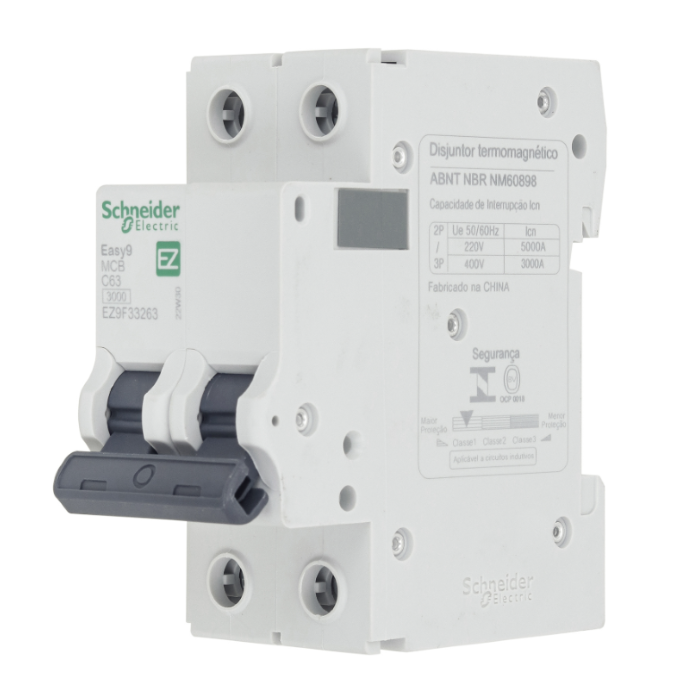 Disjuntor Din Schneider Bipolar Easy9 63A classe C - EZ9F33263