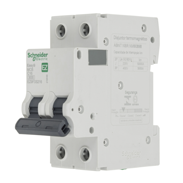 Disjuntor Din Schneider Bipolar Easy9 16A classe C - EZ9F33216