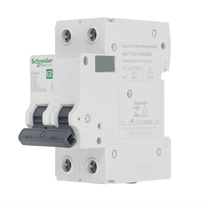 Disjuntor Din Schneider Bipolar Easy9 20A classe C - EZ9F33220