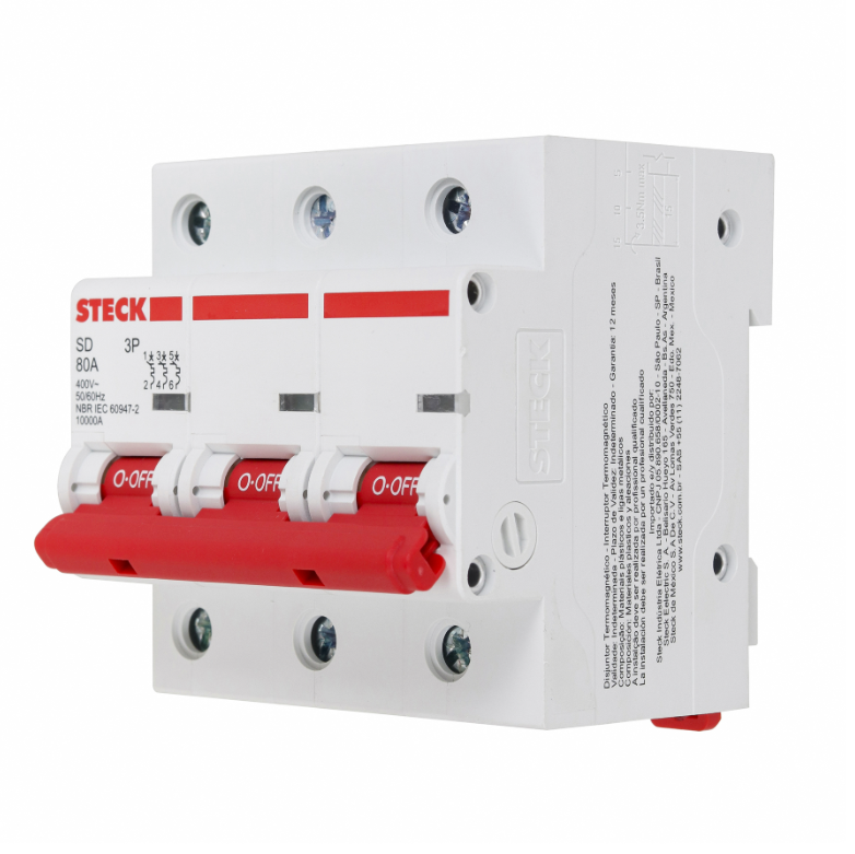 Disjuntor Din Steck Tripolar 80A classe C - SDD3C80