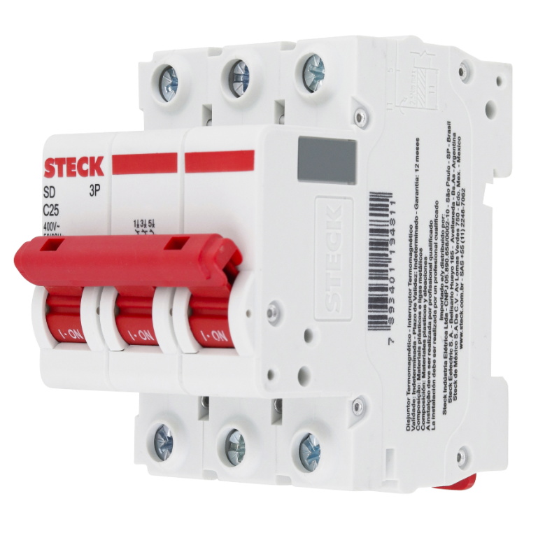 Disjuntor Din Steck Tripolar 25A classe C - SDD63C25
