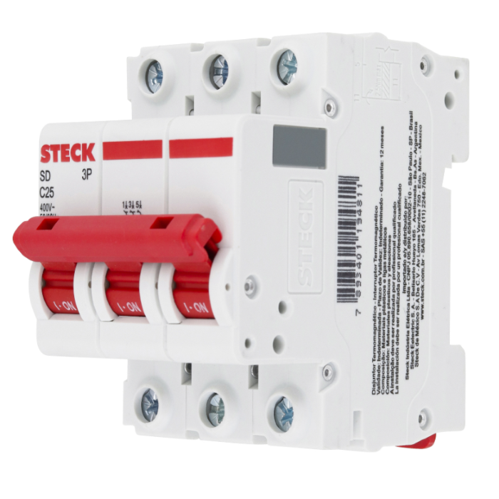 Disjuntor Din Steck Tripolar 25A classe C - SDD63C25