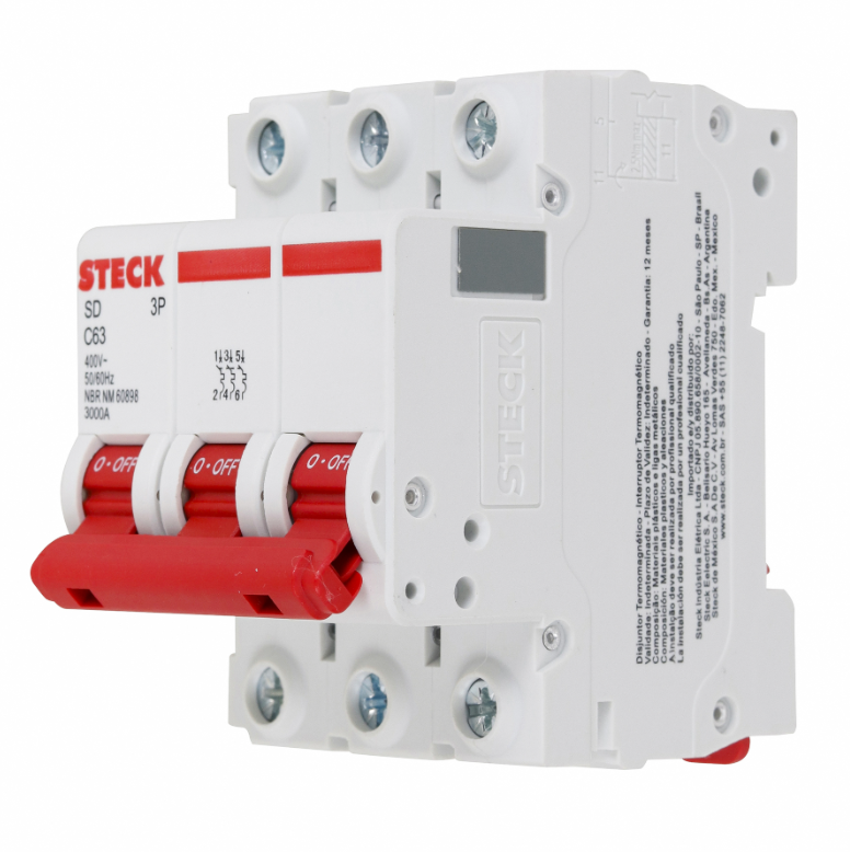 Disjuntor Din Steck Tripolar 63A classe C - SDD63C63