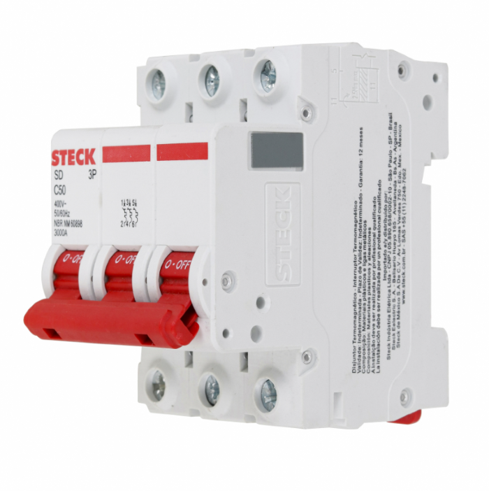 Disjuntor Din Steck Tripolar 50A classe C - SDD63C50