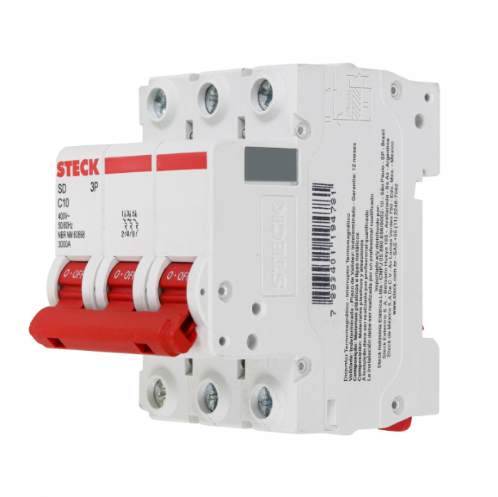 Disjuntor Din Steck Tripolar 10A classe C - SDD63C10