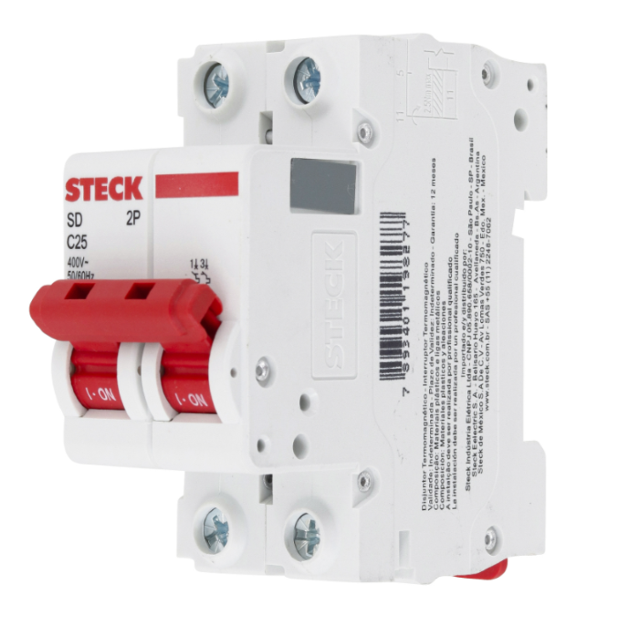 Disjuntor Din Steck bipolar 25A classe C - SDD62C25