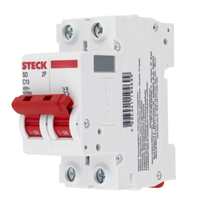 Disjuntor Din Steck bipolar 10A classe C - SDD62C10