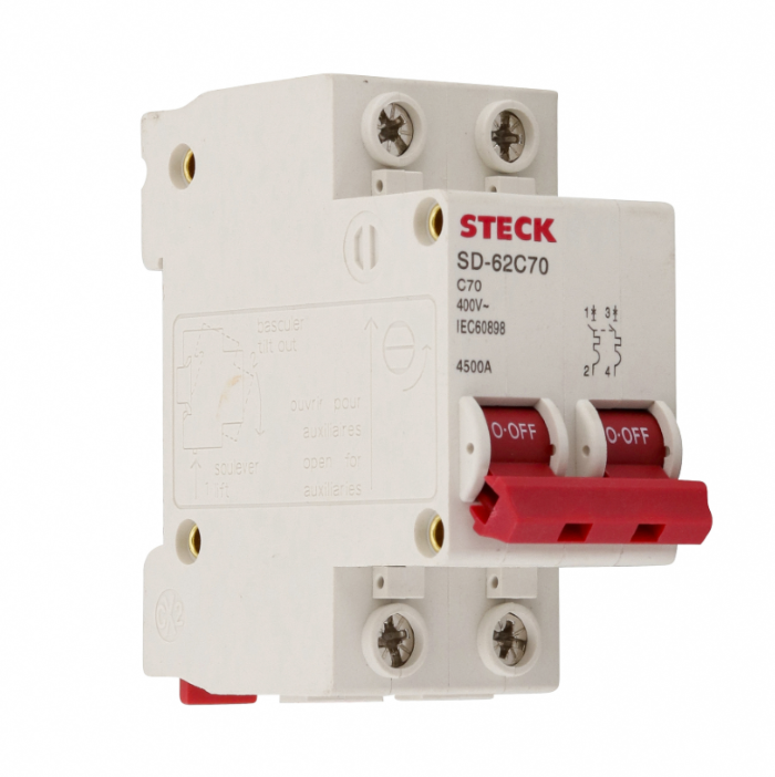 Disjuntor Din Steck bipolar 70A classe C - SD62C70