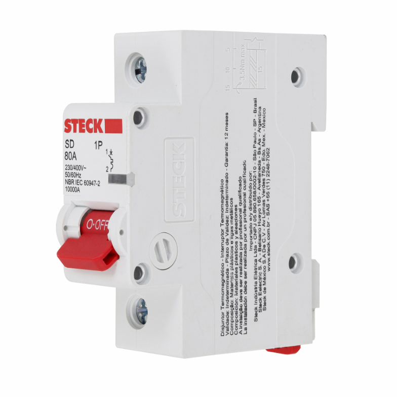 Disjuntor Din Steck Unipolar 80A classe C - SDD1C80