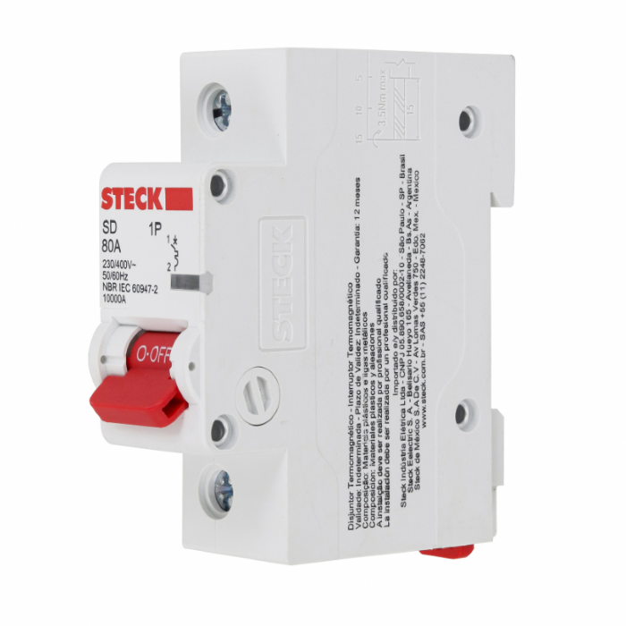 Disjuntor Din Steck Unipolar 80A classe C - SDD1C80
