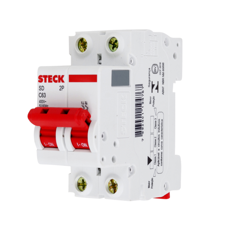 Disjuntor Din Steck bipolar 63A classe C - SDD62C63