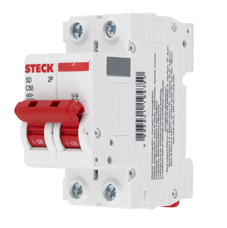 Disjuntor Din Steck bipolar 50A classe C - SDD62C50