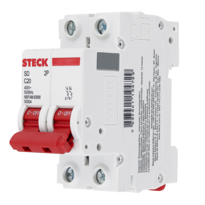 Disjuntor Din Steck bipolar 20A classe C - SDD62C20