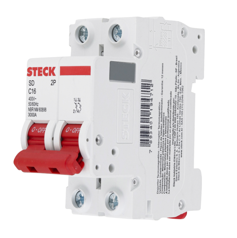 Disjuntor Din Steck bipolar 16A classe C - SDD62C16