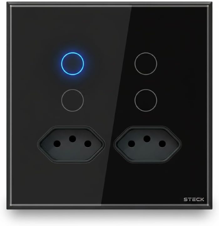 Interruptor Inteligente 4X4 Touch Steck 4 Teclas + 2 Tom. 20a Preto Wi-Fi -SINT4P2P2