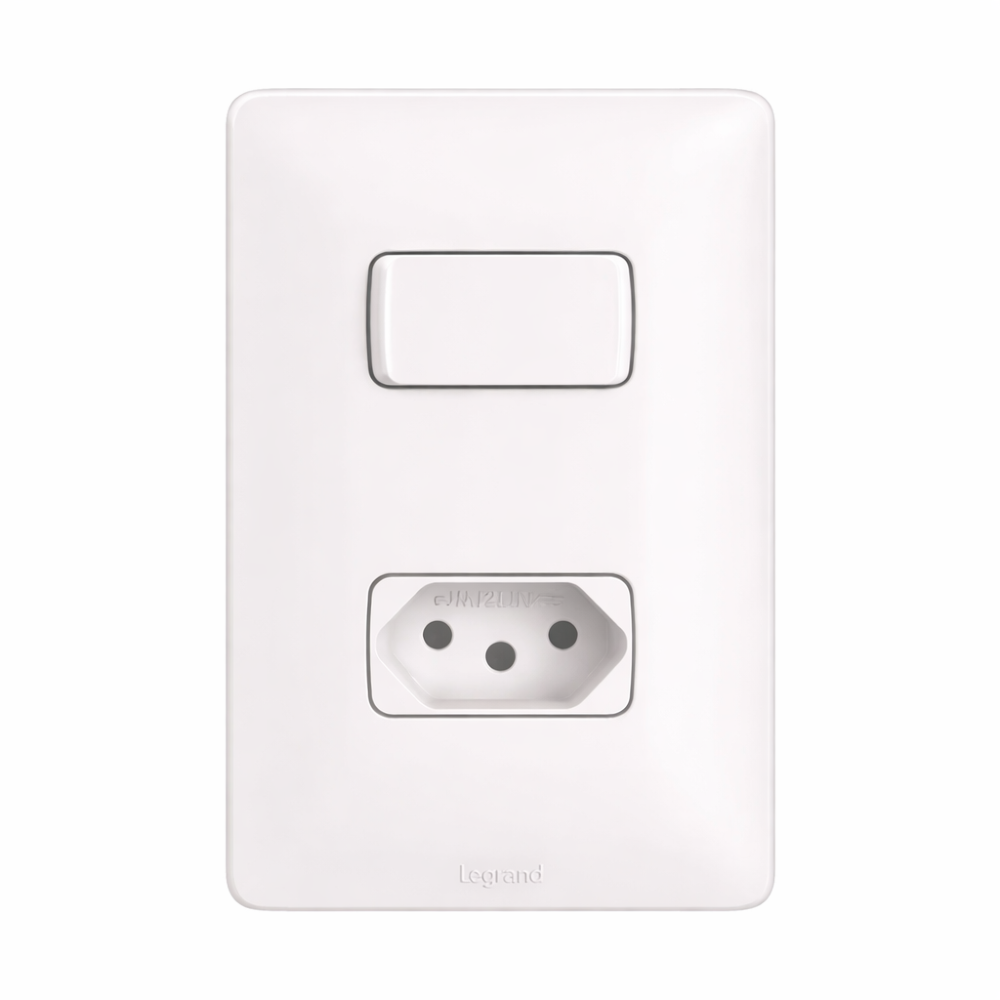 Conjunto Interruptor Simples+Tomada 10A Zeffia Branca - 680112