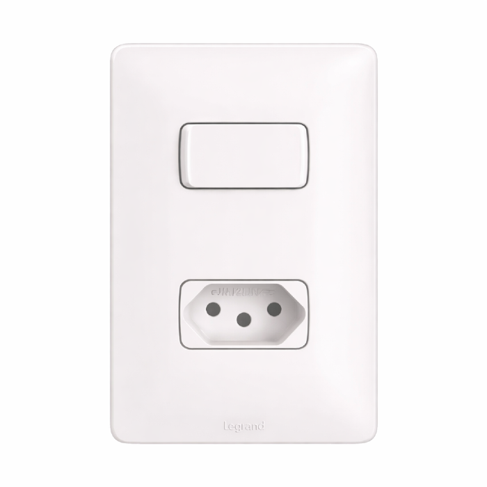 Conjunto Interruptor Simples+Tomada 10A Zeffia Branca - 680112