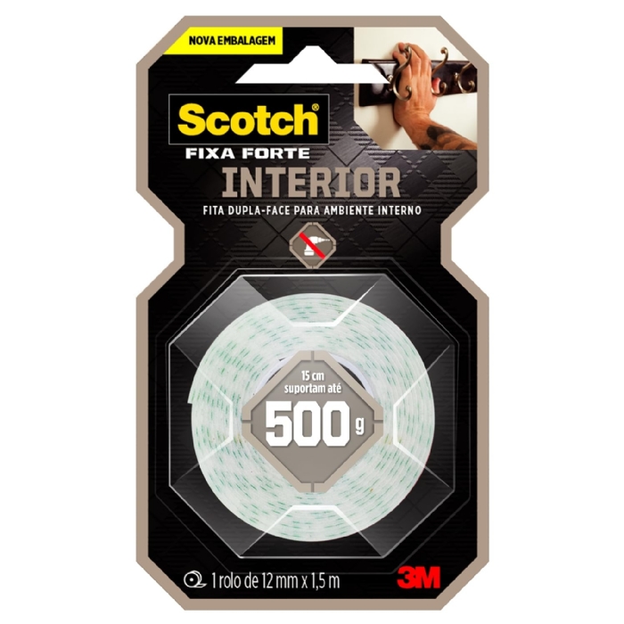 Fita Dupla Face Scotch 3M 12mm x 1,5Mt Fixa Forte Espuma