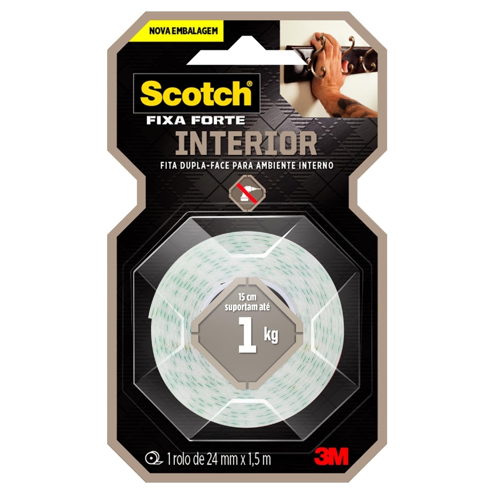 Fita Dupla Face Scotch 3M 24mm x 1,5Mt Fixa Forte Espuma