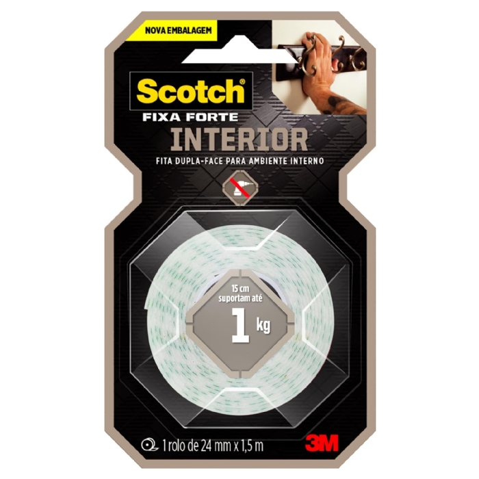 Fita Dupla Face Scotch 3M 24mm x 1,5Mt Fixa Forte Espuma