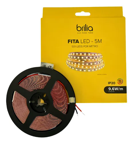 Fita Led Brilia c/ 5Mts 9,6W/m 3000K Branco quente 12V IP20 -308442