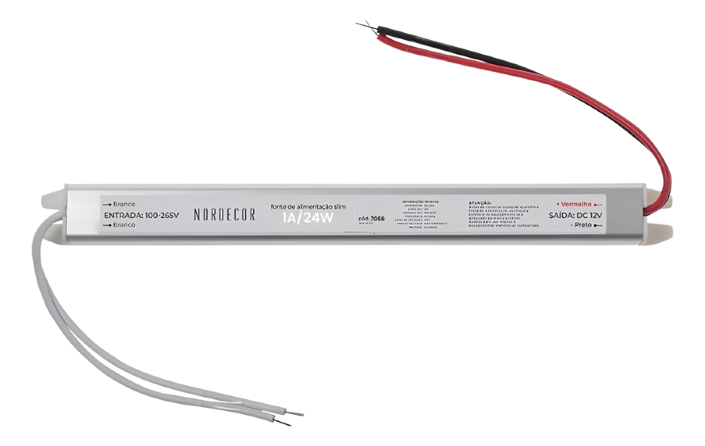 Fonte Nordecor Slim P/ Fita Led 24W 1A 24V -NOR24W24V
