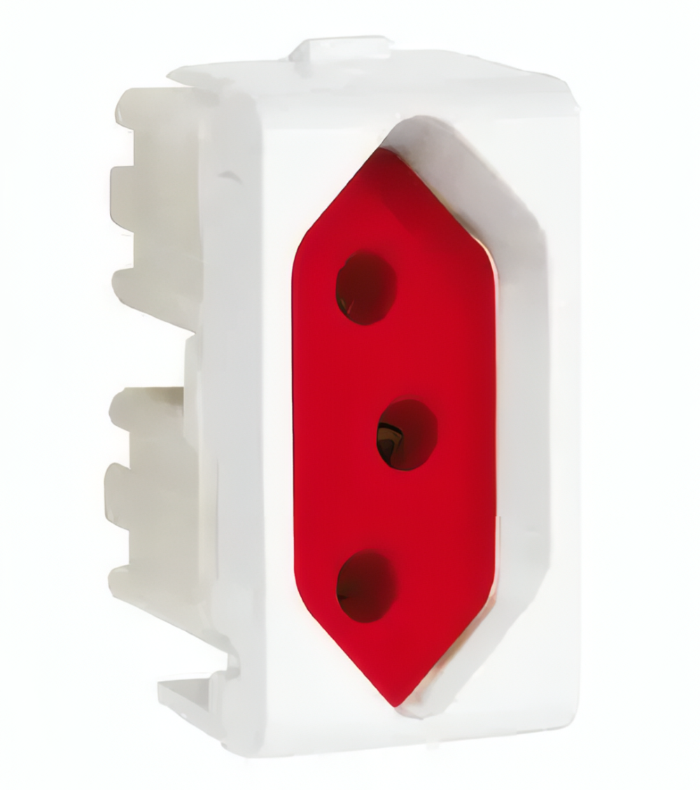 Modulo Tomada 2P+T 20A Lunare Branca Fundo Vermelho -PRM4741