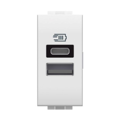 Módulo Tomada Carregador USB A+C Living Light 3A 15w Branco - SN4191AC