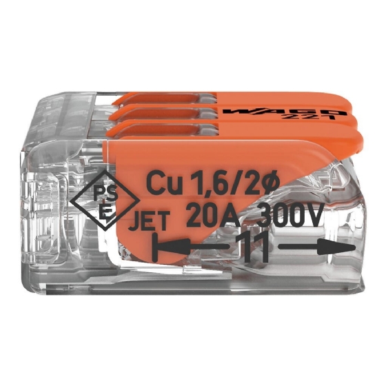 Conector Wago 3 entradas 0,8 a 4mm (C/ 10 pcs) -221413