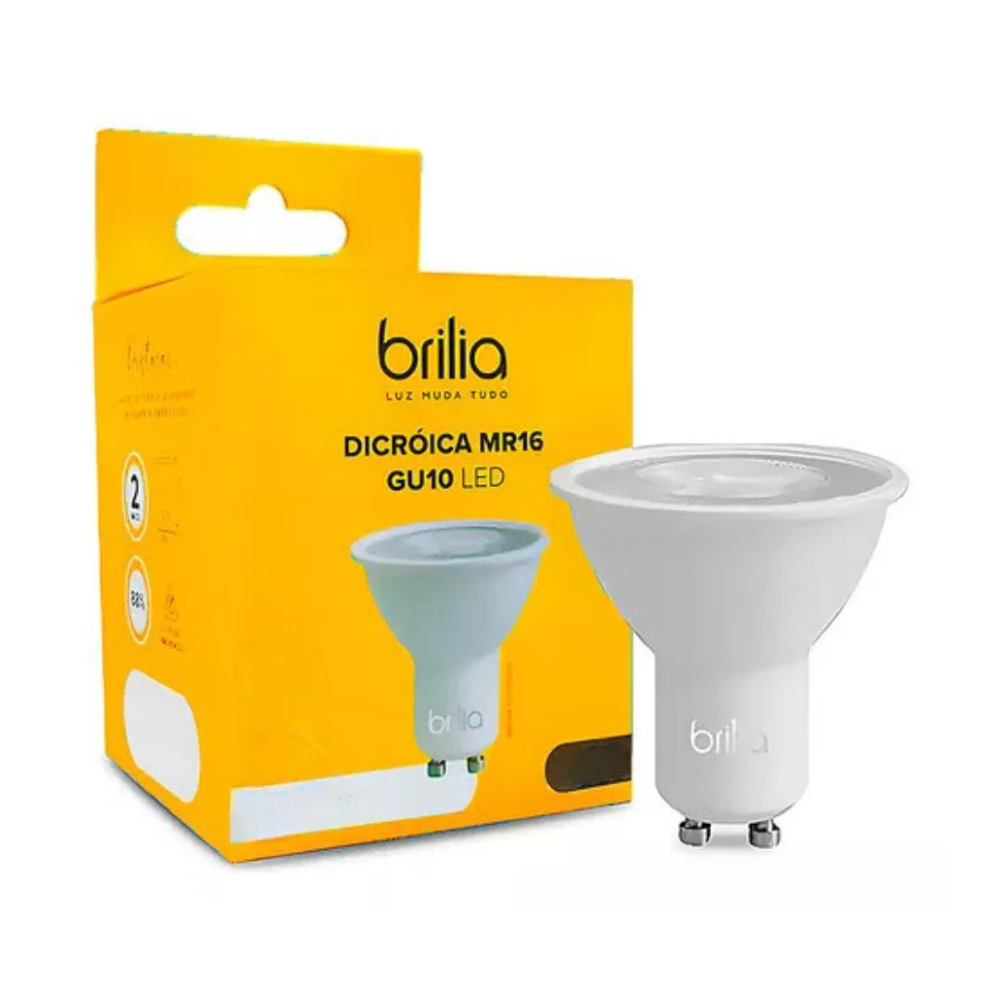 Lampada Brilia Dicroica Led 7W Bivolt 2700K Branco Quente GU10 -307551