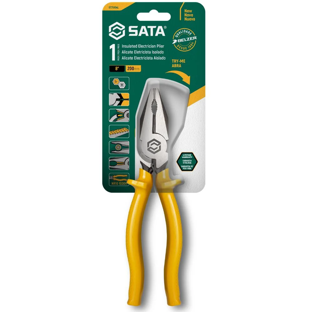 Alicate Para Eletricista 8'' SATA Isolado Amarelo -ST75104L