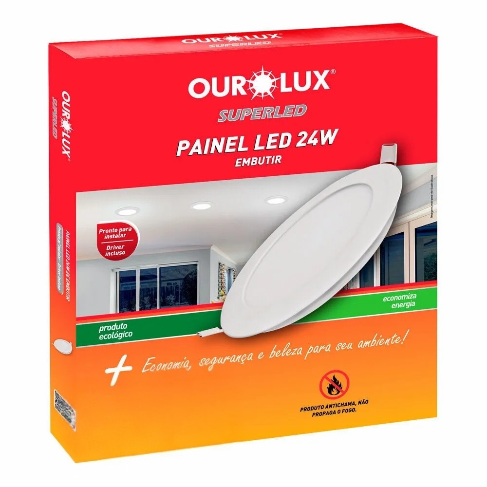Luminaria Led Ourolux Embutir 24W Bivolt 6500K Branco Frio Redondo 29,5cm -3204