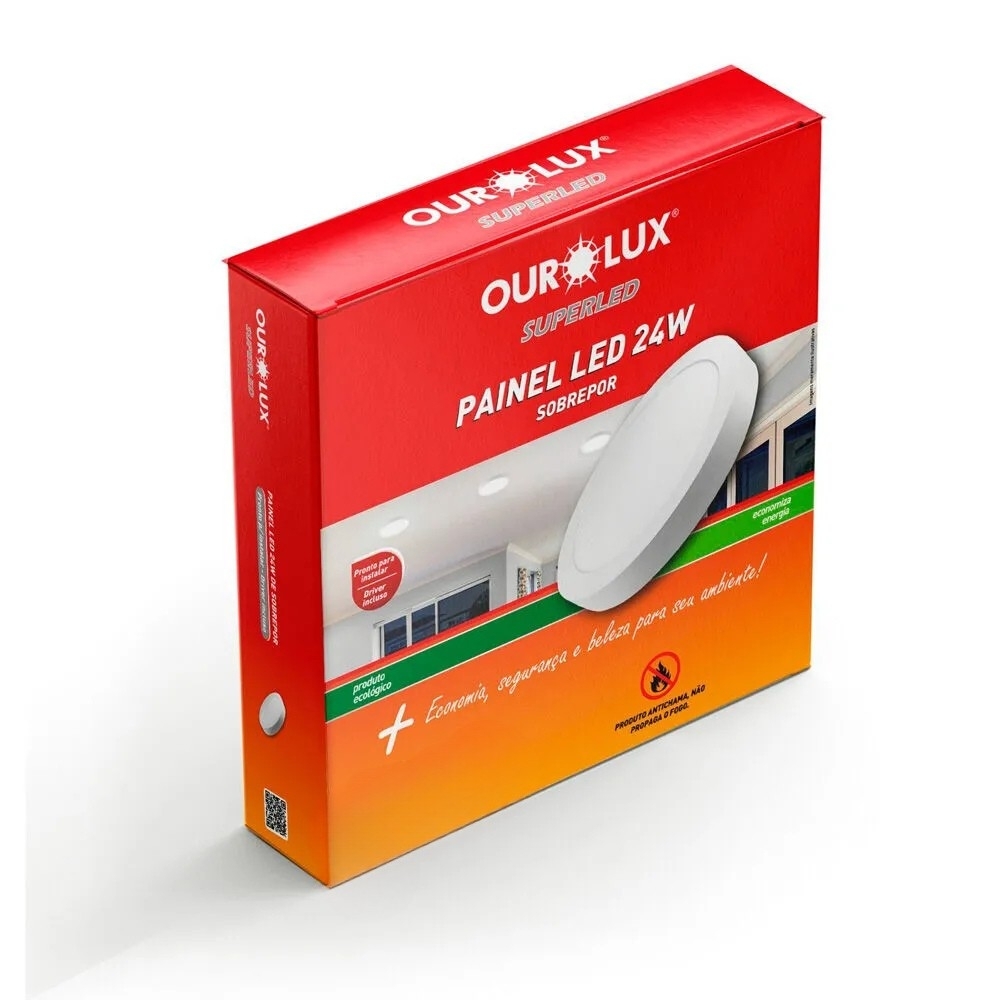 Luminaria Led Ourolux Sobrepor 24W Bivolt 2700K Branco Quente Redondo 29,5cm -3212A