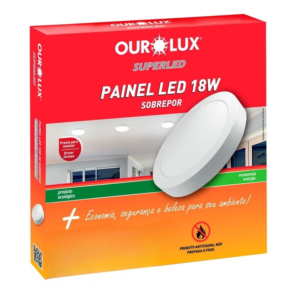 Luminaria Led Ourolux Sobrepor 18W Bivolt 2700K Branco Quente Redondo 22,5cm -03214A