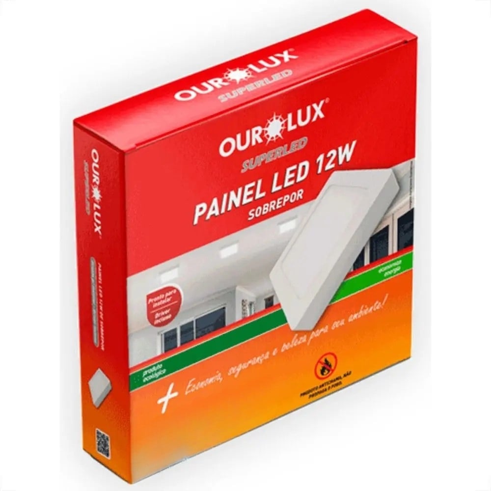 Luminaria Led Ourolux Sobrepor 12W Bivolt 6500K Branco Frio Quadrado 17cm -3217