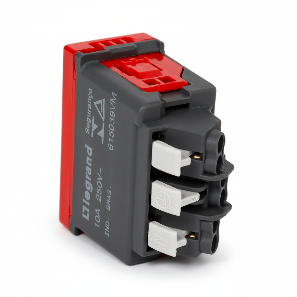 Módulo Tomada Pial Plus+ 2Polos+Terra borne automático 10A Vermelho - 615039VM