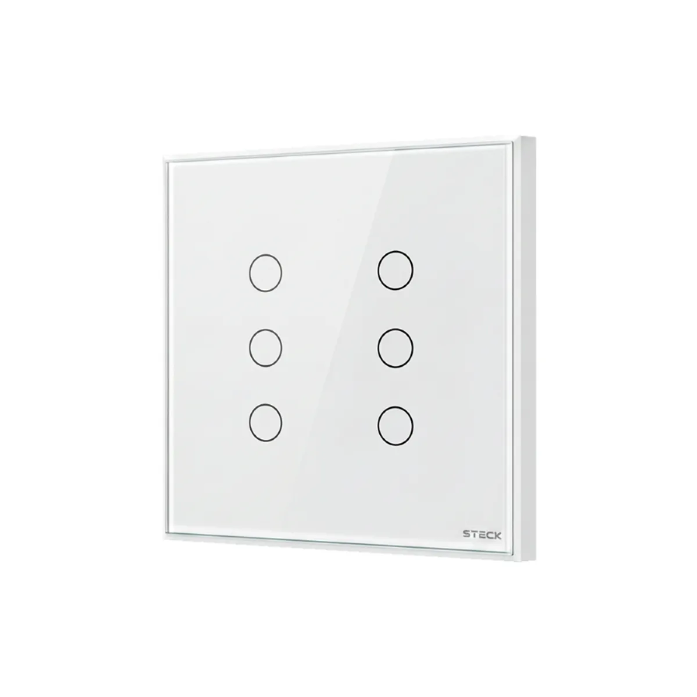 Interruptor Inteligente 4x4 Touch Steck 6 Teclas Branco Wi-Fi -SINT6B2