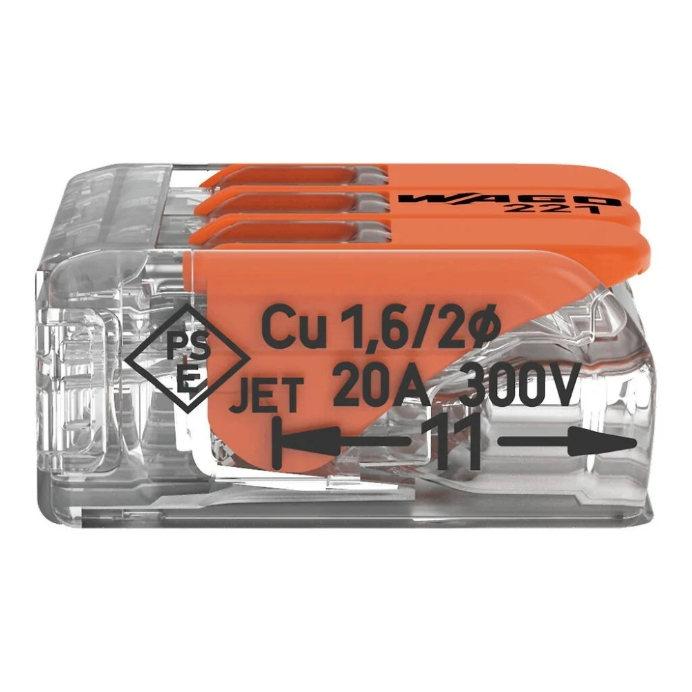 Conector Wago 3 entradas 0,8 a 4mm -221413
