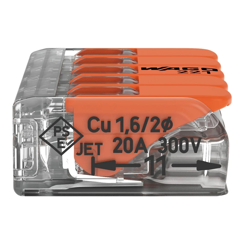 Conector Wago 5 entradas 0,8 a 4mm  -221415conector-wago-5-entradas-08-a-4mm-c-5-pcs-221415