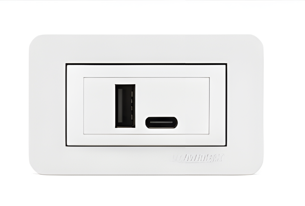 Tomada para marcenaria USB tipo A + USB tipo C 2A Lumitek Branca