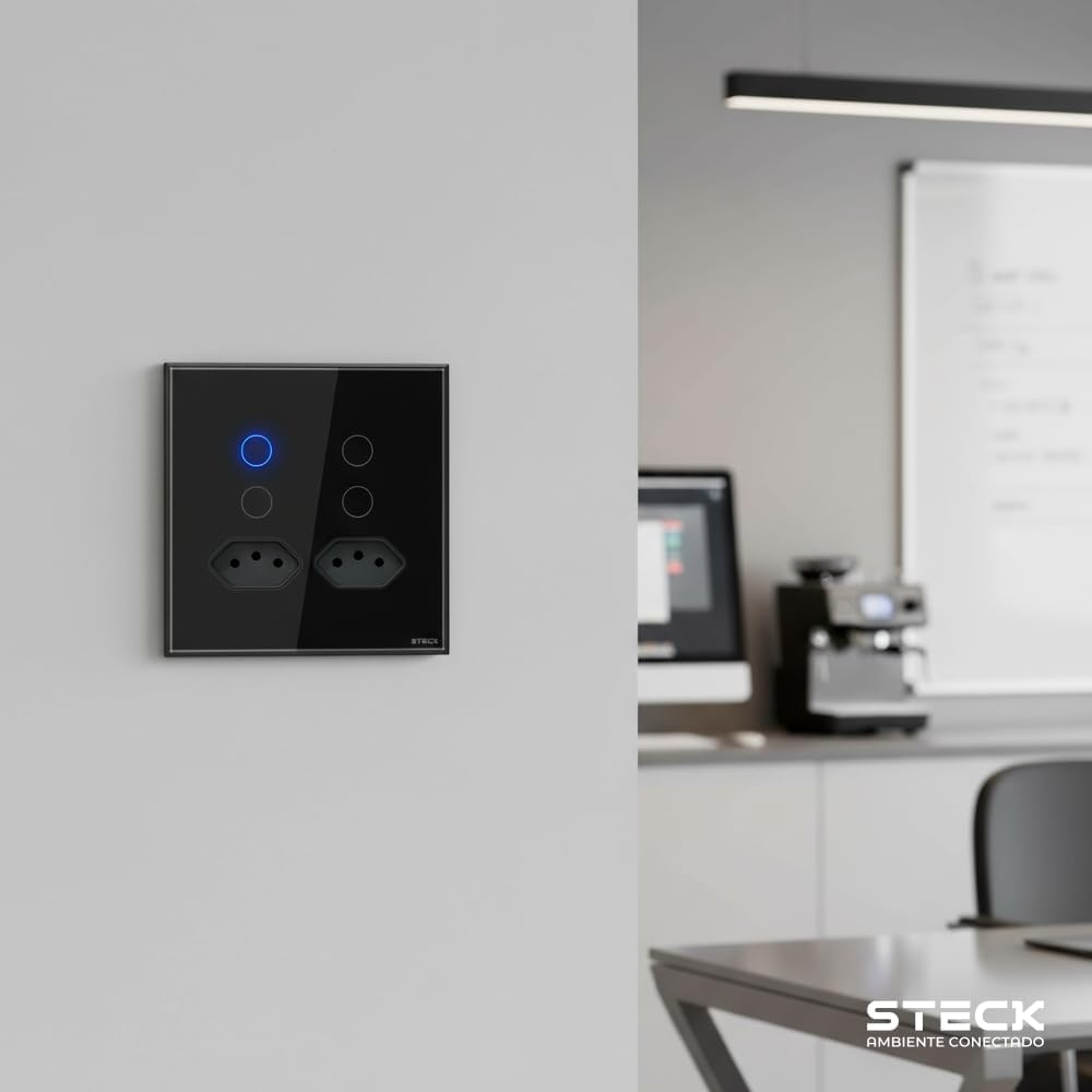 Interruptor Inteligente 4X4 Touch Steck 4 Teclas + 2 Tom. 20a Preto Wi-Fi -SINT4P2P2