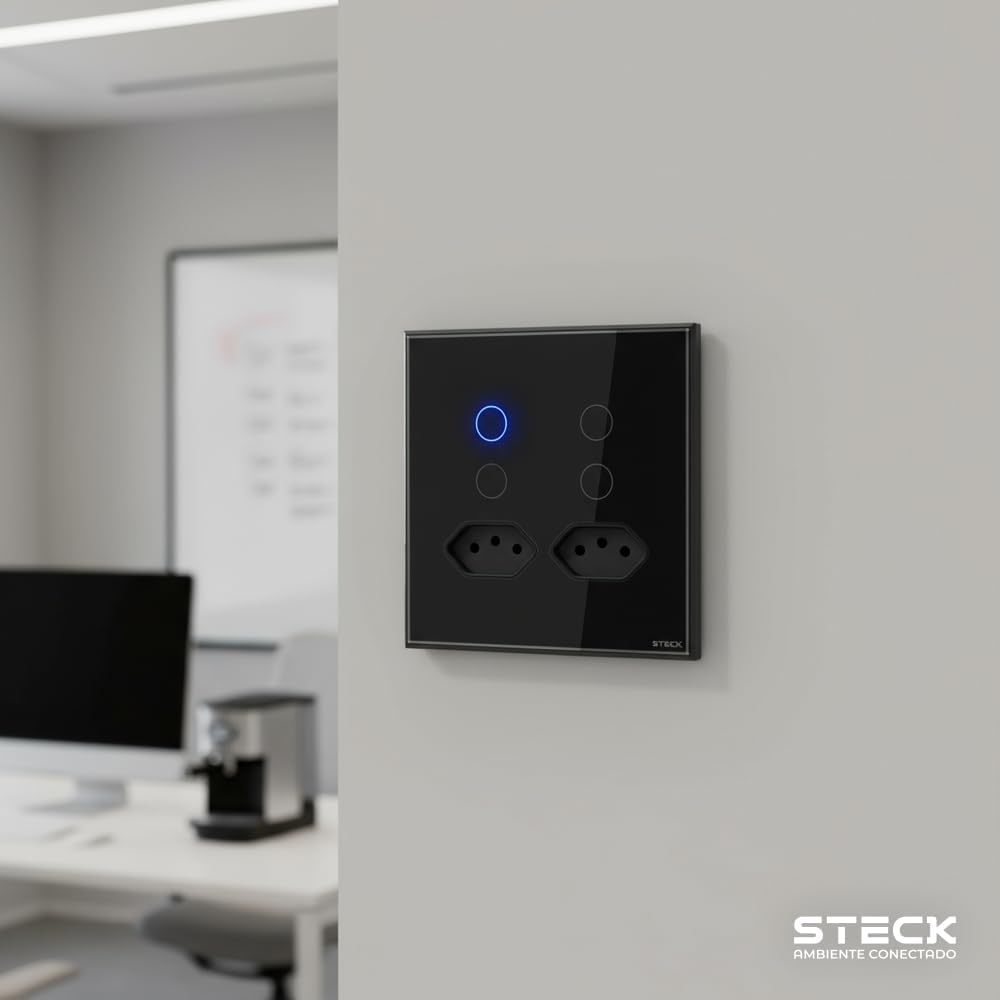 Interruptor Inteligente 4X4 Touch Steck 4 Teclas + 2 Tom. 20a Preto Wi-Fi -SINT4P2P2