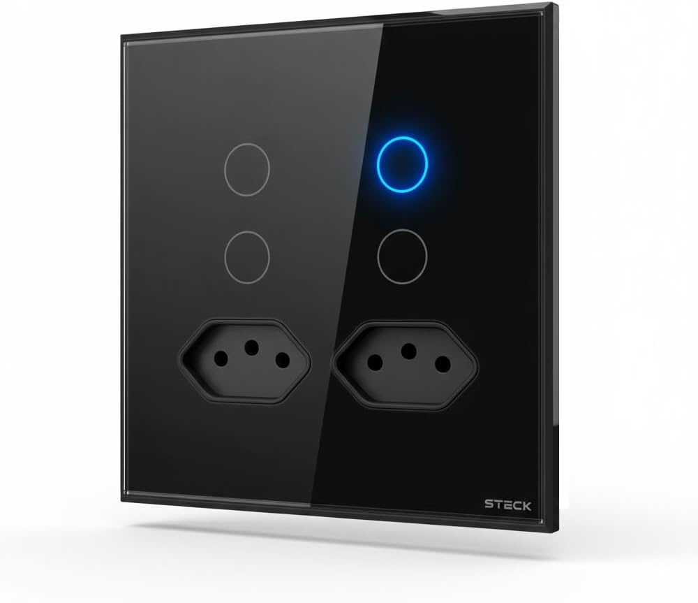Interruptor Inteligente 4X4 Touch Steck 4 Teclas + 2 Tom. 20a Preto Wi-Fi -SINT4P2P2