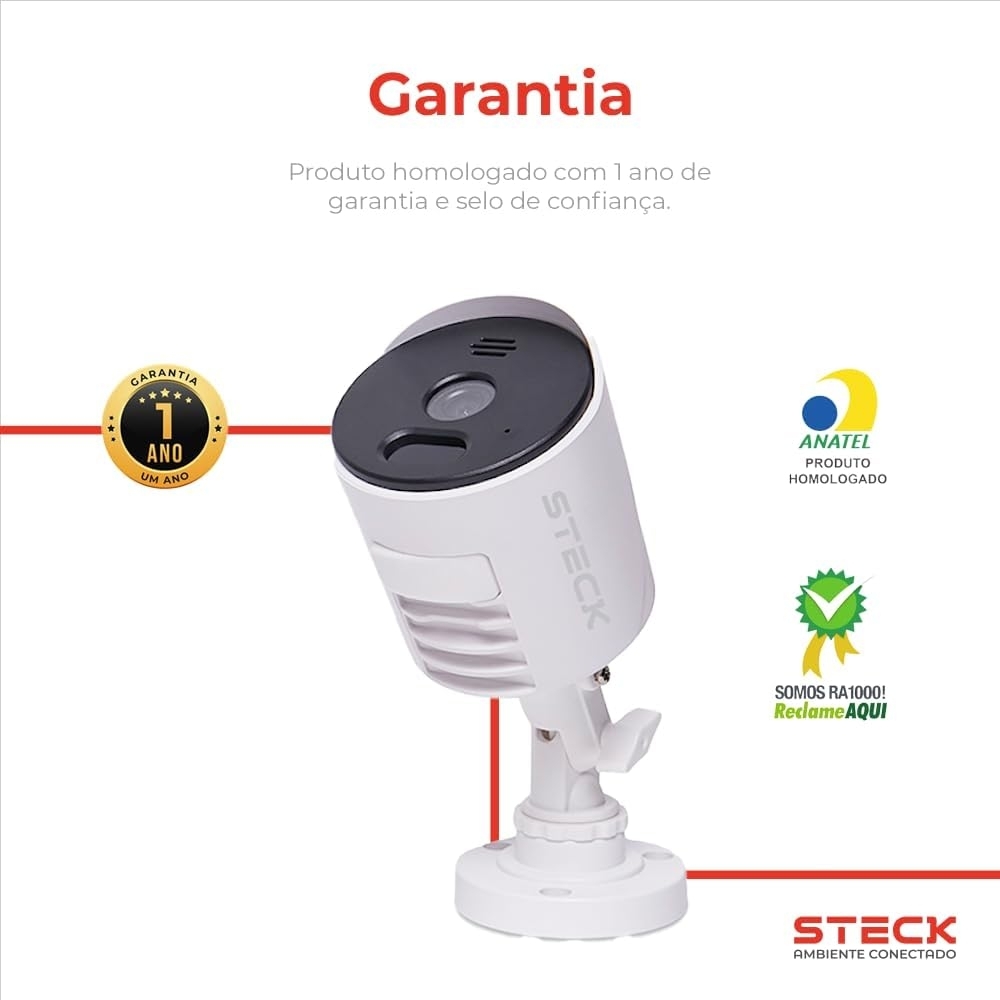 Câmera De Segurança Inteligente Steck Externa Fixa Wi-Fi HD Ip65 -SCAM2BS1