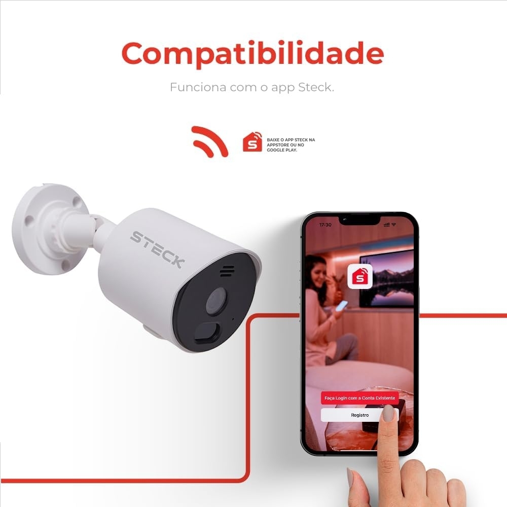 Câmera De Segurança Inteligente Steck Externa Fixa Wi-Fi HD Ip65 -SCAM2BS1