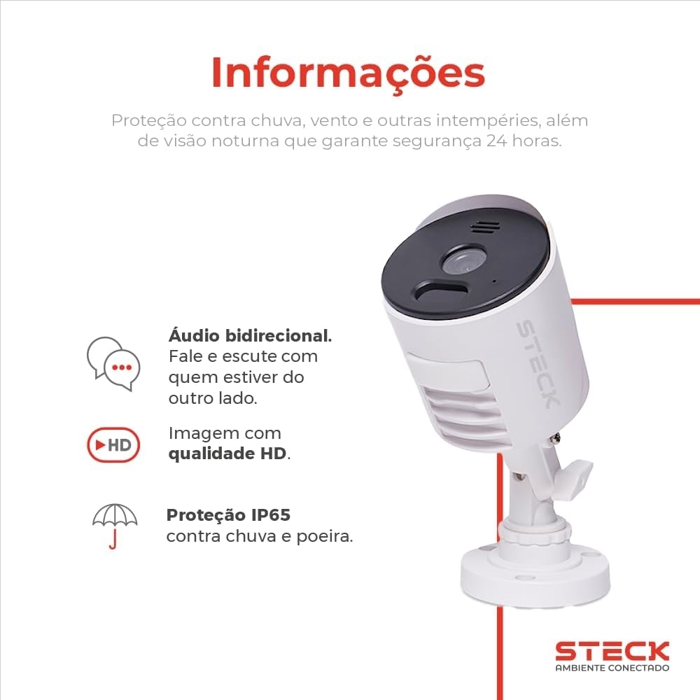 Câmera De Segurança Inteligente Steck Externa Fixa Wi-Fi HD Ip65 -SCAM2BS1